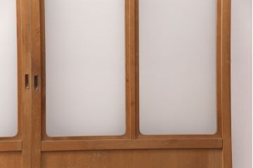 和製アンティーク　菱型の組子細工がおしゃれな組子入りガラス戸2枚セット(引き戸、建具)(R-051473)