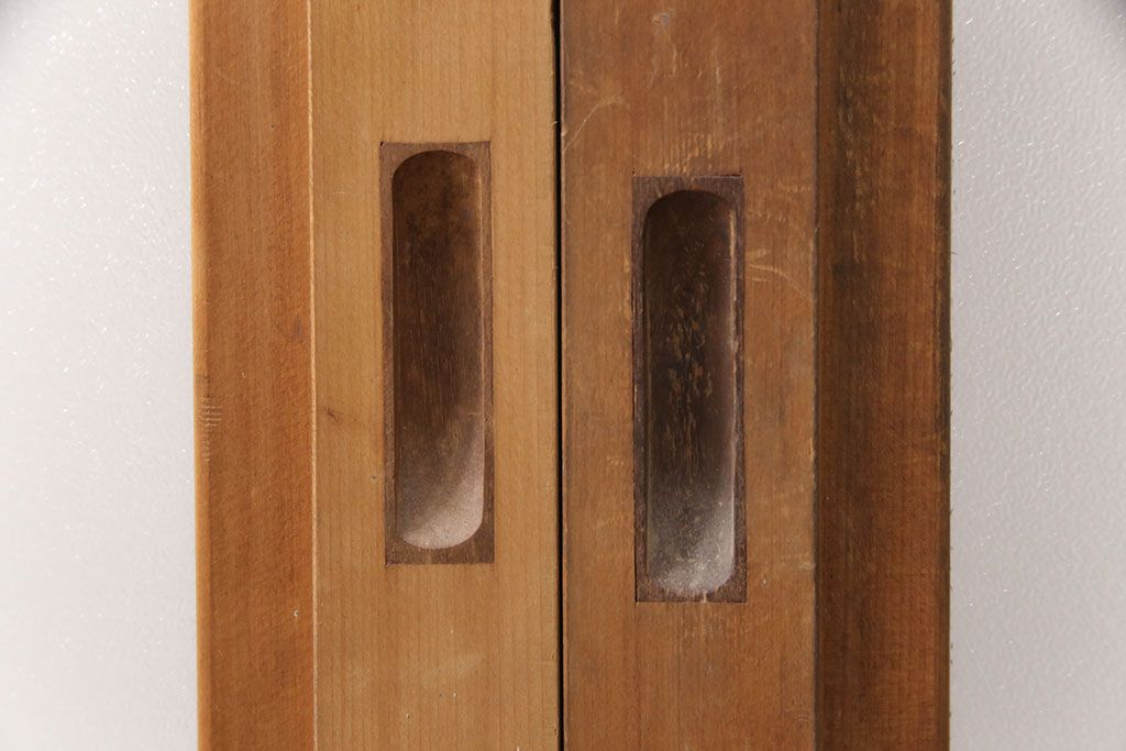 和製アンティーク　菱型の組子細工がおしゃれな組子入りガラス戸2枚セット(引き戸、建具)(R-051473)