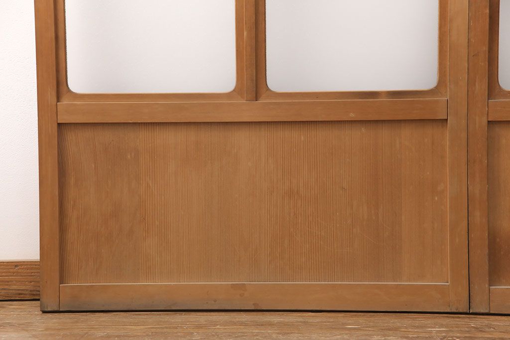 和製アンティーク　菱型の組子細工がおしゃれな組子入りガラス戸2枚セット(引き戸、建具)(R-051473)