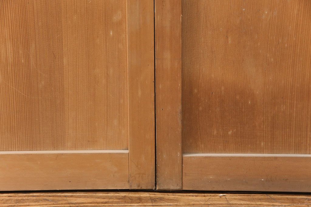 和製アンティーク　菱型の組子細工がおしゃれな組子入りガラス戸2枚セット(引き戸、建具)(R-051473)