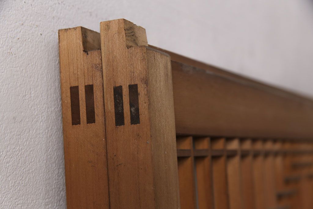 和製アンティーク　菱型の組子細工がおしゃれな組子入りガラス戸2枚セット(引き戸、建具)(R-051473)