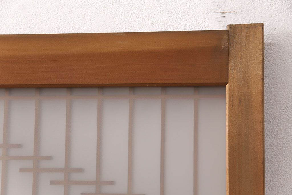 和製アンティーク　菱型の組子細工がおしゃれな組子入りガラス戸2枚セット(引き戸、建具)(R-051473)