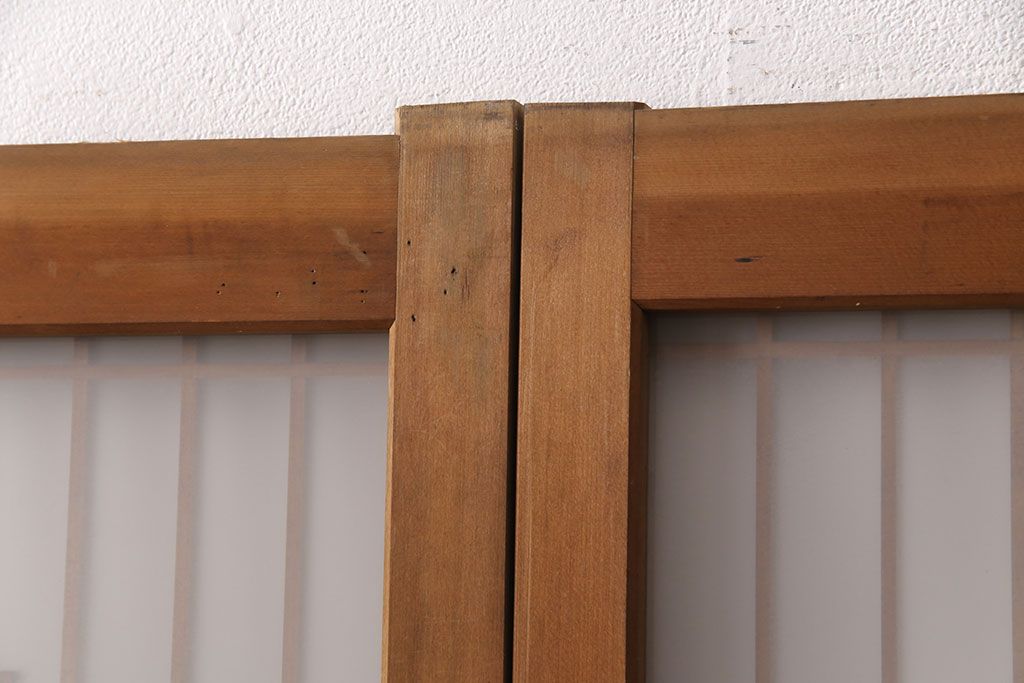 和製アンティーク　菱型の組子細工がおしゃれな組子入りガラス戸2枚セット(引き戸、建具)(R-051473)