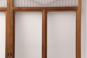 和製アンティーク　菱型の組子細工がおしゃれな組子入りガラス戸2枚セット(引き戸、建具)(R-051473)