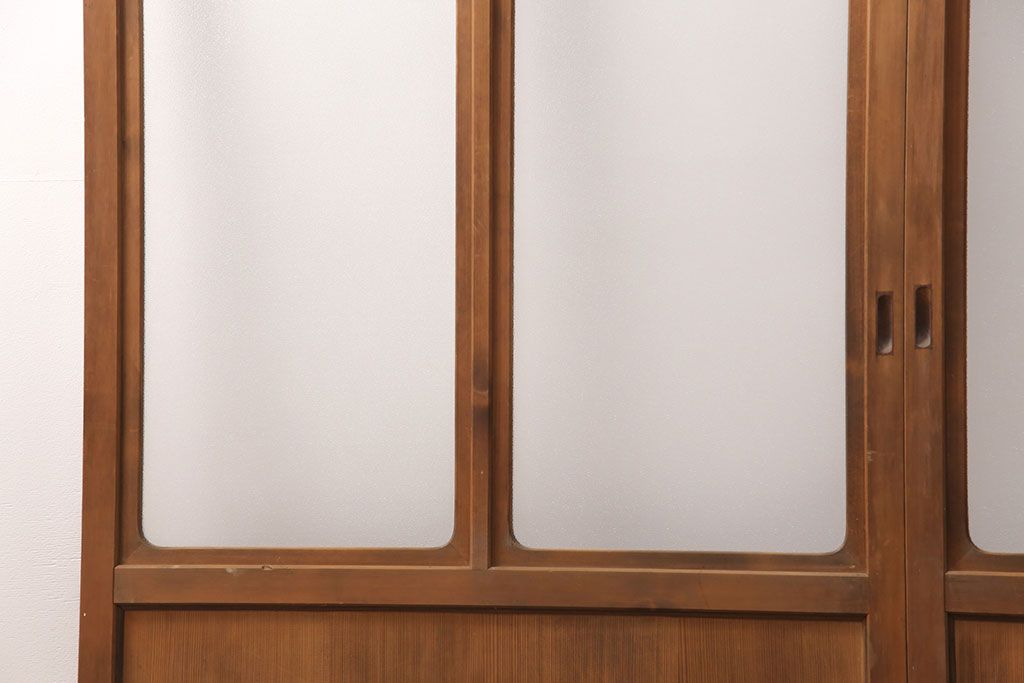 和製アンティーク　菱型の組子細工がおしゃれな組子入りガラス戸2枚セット(引き戸、建具)(R-051473)