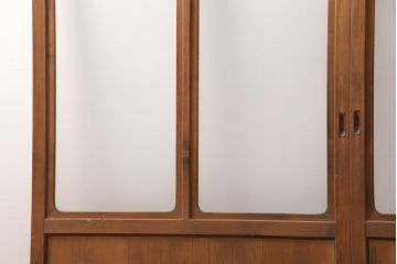 和製アンティーク　菱型の組子細工がおしゃれな組子入りガラス戸2枚セット(引き戸、建具)(R-051473)