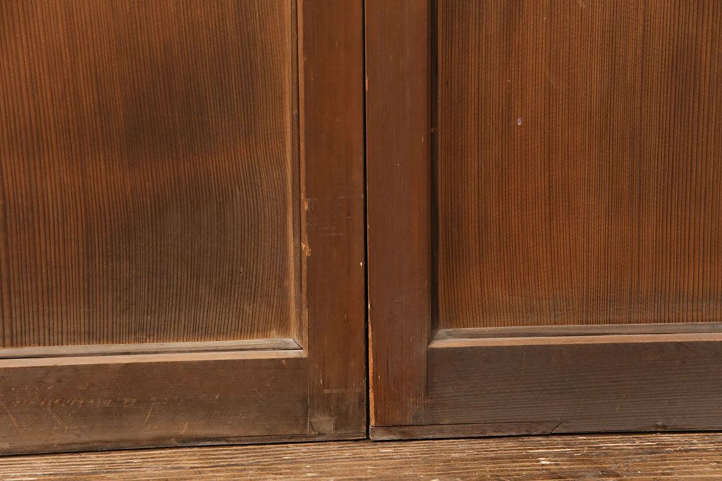 和製アンティーク　菱型の組子細工がおしゃれな組子入りガラス戸2枚セット(引き戸、建具)(R-051473)