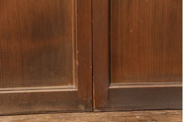 和製アンティーク　菱型の組子細工がおしゃれな組子入りガラス戸2枚セット(引き戸、建具)(R-051473)