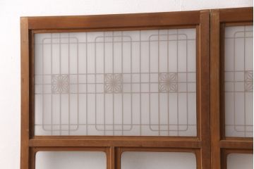 和製アンティーク　麻の葉　組子がおしゃれなガラス戸2枚セット(引き戸、建具)(R-051474)