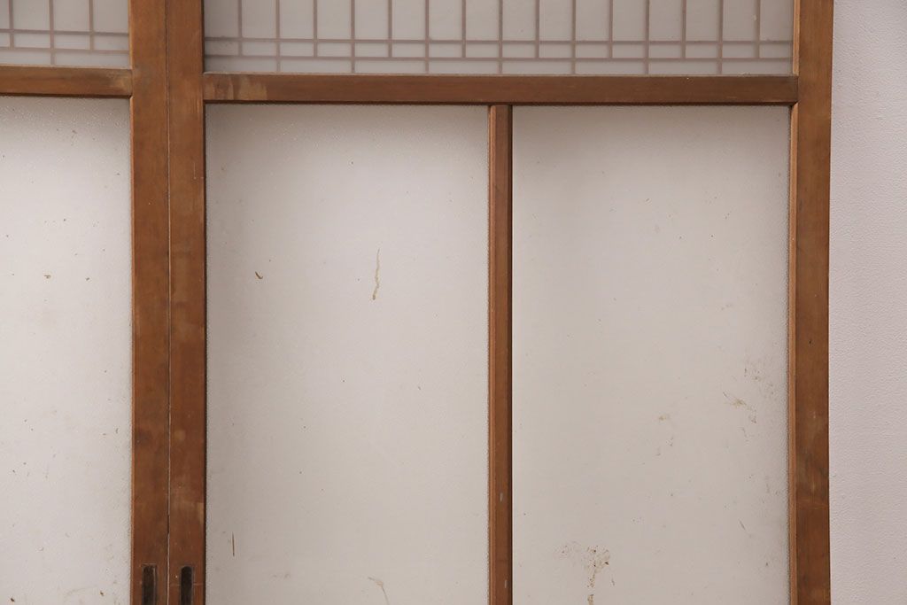 和製アンティーク　格子がお洒落なアクセントになったガラス戸2枚セット(建具、引き戸)(R-051475)