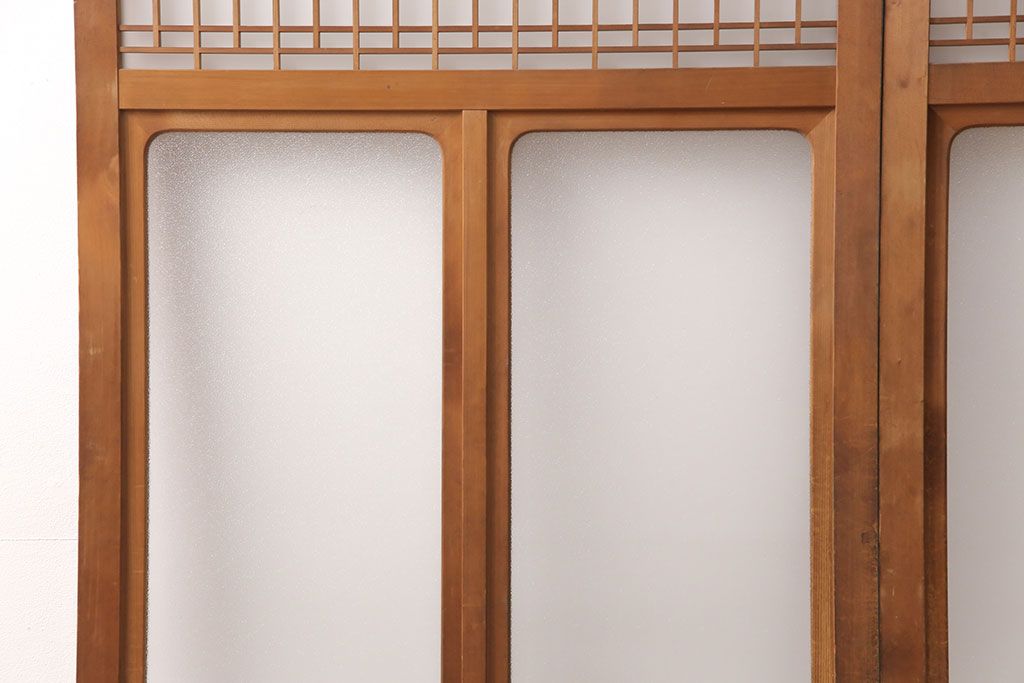 和製アンティーク　格子がお洒落なアクセントになったガラス戸2枚セット(建具、引き戸)(R-051476)