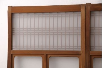 和製アンティーク　格子がお洒落なアクセントになったガラス戸2枚セット(建具、引き戸)(R-051476)