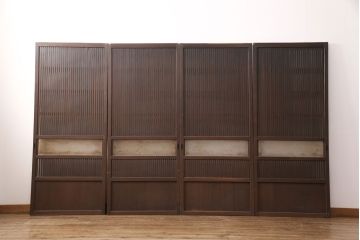 和製アンティーク　ダイヤガラス　幅広の縦格子が珍しい格子戸4枚セット(引き戸、建具)(R-051478)