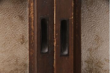 和製アンティーク　ダイヤガラス　幅広の縦格子が珍しい格子戸4枚セット(引き戸、建具)(R-051478)