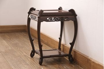 中古　伝統工芸品　大阪唐木指物　エレガントな佇まいが魅力的な総シタン材製の花台(飾り台、ディスプレイ台)(定価約14万円)(R-051482)