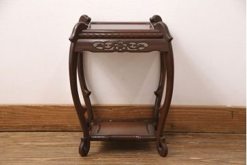 中古　伝統工芸品　大阪唐木指物　エレガントな佇まいが魅力的な総シタン材製の花台(飾り台、ディスプレイ台)(定価約14万円)(R-051482)