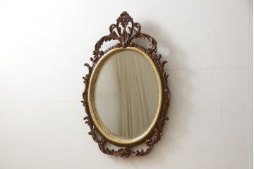 中古　美品　イタリア輸入家具　透かし彫りが素晴らしい!美術品のようなウォールミラー(壁掛け鏡)(R-051484)