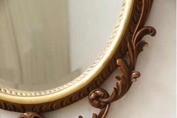 中古　美品　イタリア輸入家具　透かし彫りが素晴らしい!美術品のようなウォールミラー(壁掛け鏡)(R-051484)
