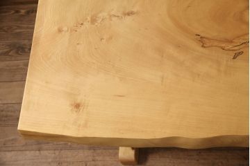 中古　国産手造り家具　総イチョウ材　極厚な一枚板(60mm)の天板が高級感を漂わせる片袖机(プレジデントデスク、ワークデスク、在宅ワーク、在宅用)(R-051500)
