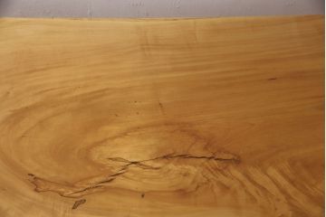 中古　国産手造り家具　総イチョウ材　極厚な一枚板(60mm)の天板が高級感を漂わせる片袖机(プレジデントデスク、ワークデスク、在宅ワーク、在宅用)(R-051500)