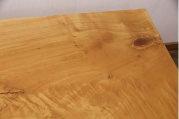 中古　国産手造り家具　総イチョウ材　極厚な一枚板(60mm)の天板が高級感を漂わせる片袖机(プレジデントデスク、ワークデスク、在宅ワーク、在宅用)(R-051500)