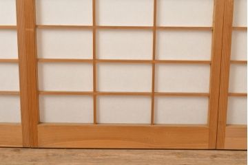 ヴィンテージ建具　和製ビンテージ　明るい木肌が和やかな雰囲気を生み出すシンプルな障子戸4枚セット(引き戸、建具)(R-051503)