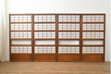 ヴィンテージ建具　和製ビンテージ　趣深い佇まいの裏障子付き格子戸4枚セット(引き戸、建具)(R-051504)