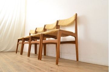 イギリスヴィンテージ　チーク材　すっきりとしたデザインが取り入れやすいダイニングチェア4脚セット(椅子、イス、ビンテージ)(R-051507)