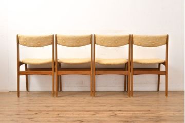 イギリスヴィンテージ　チーク材　すっきりとしたデザインが取り入れやすいダイニングチェア4脚セット(椅子、イス、ビンテージ)(R-051507)