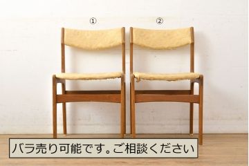 イギリスヴィンテージ　チーク材　すっきりとしたデザインが取り入れやすいダイニングチェア2脚セット(椅子、イス、ビンテージ)(R-051510)