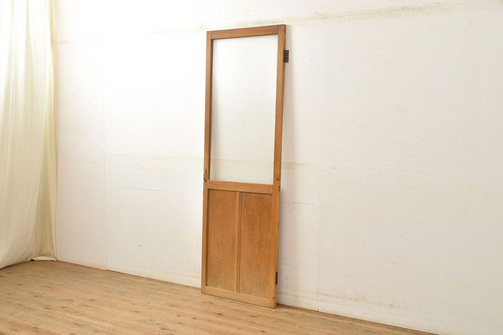 和製アンティーク　お洒落な空間作りを叶える、モールガラス入りのガラス扉1枚(建具、ドア)(R-051511)