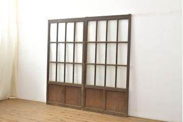 和製アンティーク　懐かしい雰囲気が漂う格子のガラス戸2枚セット(建具、引き戸)(R-051512)