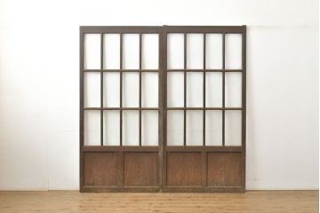 和製アンティーク　懐かしい雰囲気が漂う格子のガラス戸2枚セット(建具、引き戸)(R-051512)