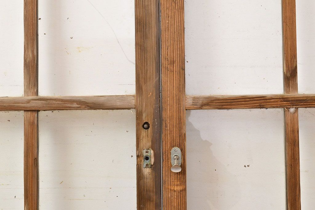 和製アンティーク　懐かしい雰囲気が漂う格子のガラス戸2枚セット(建具、引き戸)(R-051512)