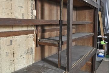 和製アンティーク　前面ヒノキ材　特大サイズ!九尺収納箪笥キャビネット(水屋箪笥、食器棚、収納棚、サイドボード)(R-051516)