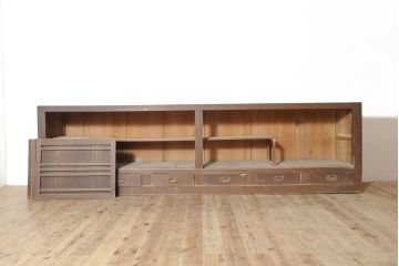 和製アンティーク　前面ヒノキ材　特大サイズ!九尺収納箪笥キャビネット(水屋箪笥、食器棚、収納棚、サイドボード)(R-051517)
