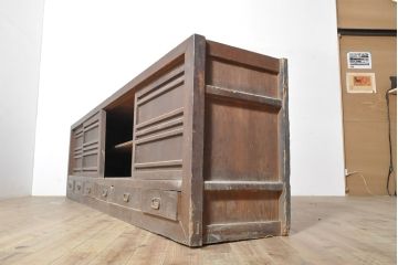 和製アンティーク　前面ヒノキ材　特大サイズ!九尺収納箪笥キャビネット(水屋箪笥、食器棚、収納棚、サイドボード)(R-051517)