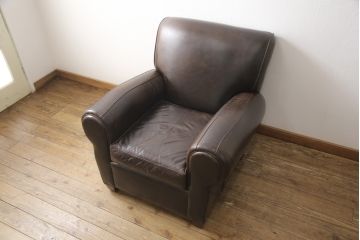 海外ビンテージ　使い込まれた本革の風合いが味わい深い一人掛けソファ(1Pソファ、ヴィンテージ)(R-051522)