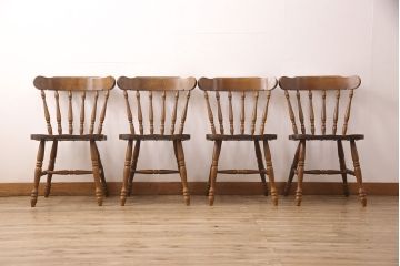ヴィンテージ家具　和製ビンテージ　柏木工(KASHIWA・カシワ)　天板デコラ板　木の温もりを感じられるダイニングセット(ダイニングテーブル、4人掛け、ダイニングチェア4脚、板座チェア)(R-051533)