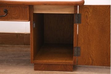 中古　美品　民芸家具　ケヤキ材製・中桐材　力強い杢目と品が漂う美しい佇まいが魅力の文机(片袖机)(R-051536)