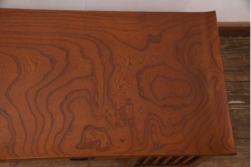 中古　美品　民芸家具　ケヤキ材製・中桐材　力強い杢目と品が漂う美しい佇まいが魅力の文机(片袖机)(R-051536)