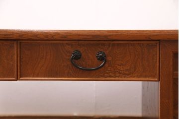 中古　美品　民芸家具　ケヤキ材製・中桐材　力強い杢目と品が漂う美しい佇まいが魅力の文机(片袖机)(R-051536)