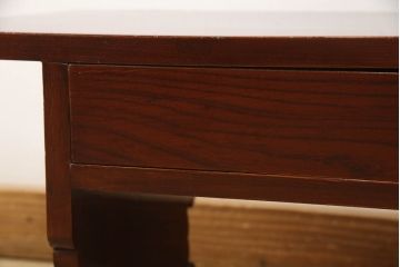 和製アンティーク　総ケヤキ材　漆塗り　凝った脚の造りが魅力の文机(座机、ローテーブル)(R-051541)