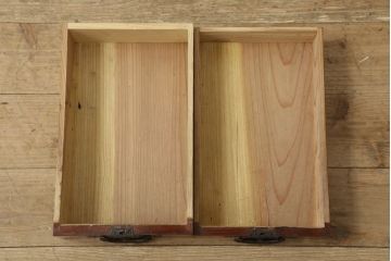 アンティーク雑貨　明治期　漆塗り　経年を感じる古い質感が味わい深い二本松硯箱(文箱、筆箱、小物収納、小引き出し)(R-051547)