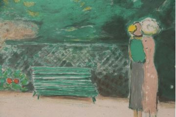 ジャン=ピエール・カシニョール(JeanPierreCassigneul)　「グリーンのベンチ」「 Les Fausses Confidences」　リトグラフ(ディスプレイ、石版画)(R-051553)