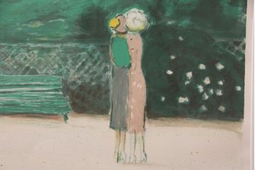 ジャン=ピエール・カシニョール(JeanPierreCassigneul)　「グリーンのベンチ」「 Les Fausses Confidences」　リトグラフ(ディスプレイ、石版画)(R-051553)