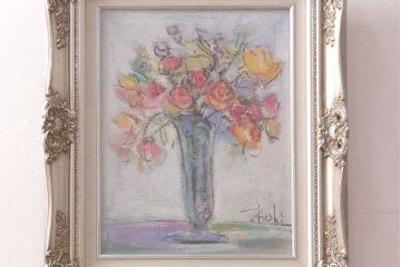 油彩画　樫原隆男　花　三軌会会員　油絵(ディスプレイ)(R-051555)