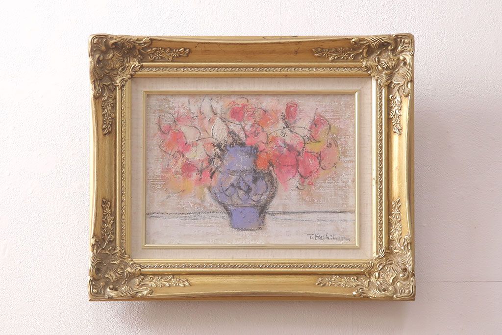 樫原隆男【花】油彩 SM 静物画 印象派 文部大臣奨励賞 油絵 絵画 木製額縁 公式】アンティーク家具ラフジュ工房商品詳細ページ油彩画 樫原