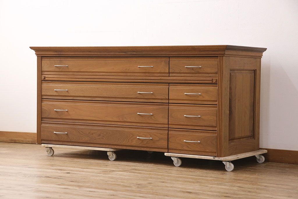 《台輪取り付け加工費込み》中古　シャルドネ(CHARDONNAY)　CRIVILLE(クリビーレ)　リメイク　ウォールナット材　仕切り付きが便利!ナチュラルな雰囲気が素敵なローチェスト(R-051563)