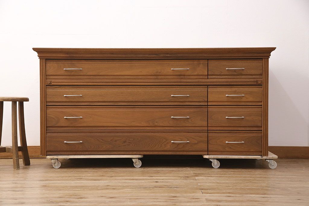 《台輪取り付け加工費込み》中古　シャルドネ(CHARDONNAY)　CRIVILLE(クリビーレ)　リメイク　ウォールナット材　仕切り付きが便利!ナチュラルな雰囲気が素敵なローチェスト(R-051563)